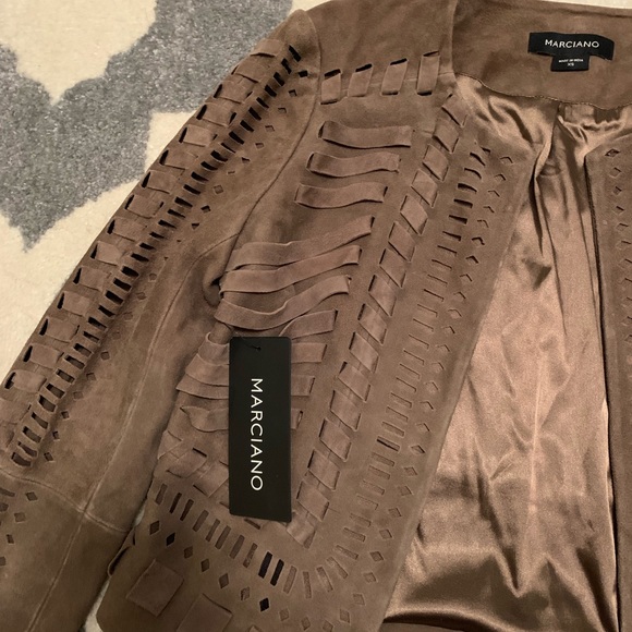 NWT olive Marciano laser cut Suede jacket size XS - Picture 7 of 8